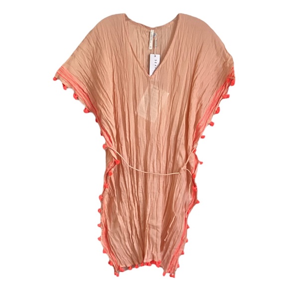NEW Seafolly Tasseled embroidered kaftan Coverup OSFM Peach - Picture 2 of 8